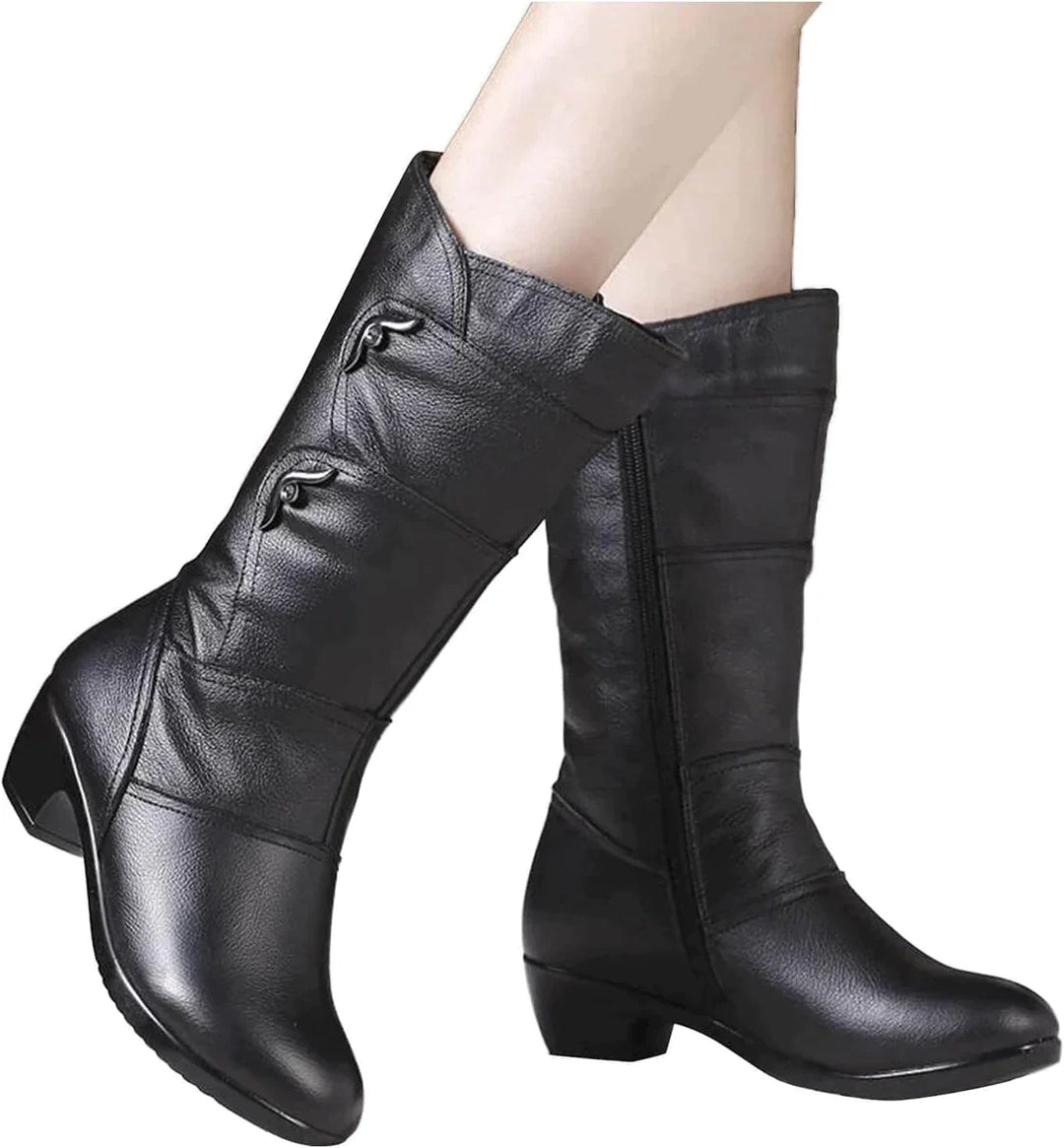 Knöchellange Lederstiefel Damen Niedriger Absatz - BerlinGlamour