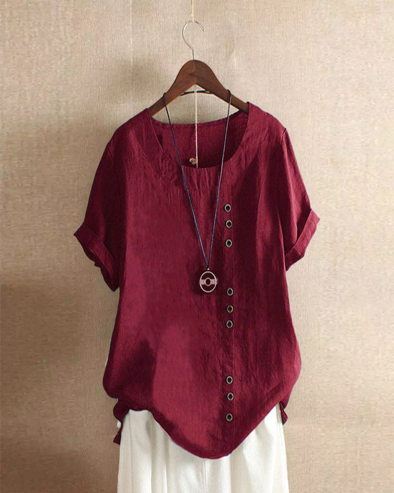 Damen Bluse Lässig Kurzarm mit Knöpfen