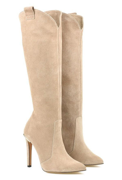 Kniestiefel Stiletto Damen Schuhe Reißverschluss Seitenzipper Schwarz