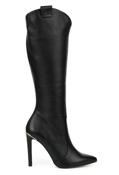 Kniestiefel Stiletto Damen Schuhe Reißverschluss Seitenzipper Schwarz
