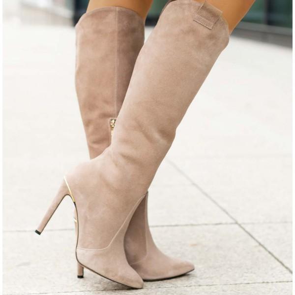 Kniestiefel Stiletto Damen Schuhe Reißverschluss Seitenzipper Schwarz