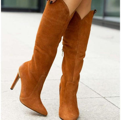 Kniestiefel Stiletto Damen Schuhe Reißverschluss Seitenzipper Schwarz