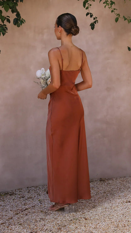 Damen Maxikleid Frühlings-look Satin-Slip-Langkleid