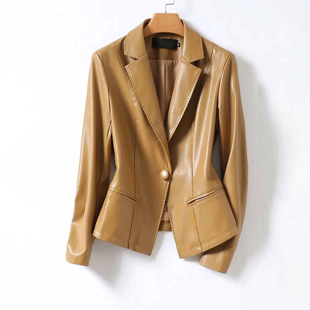 Leder Blazer Frauen Elegant Lammleder Schwarz