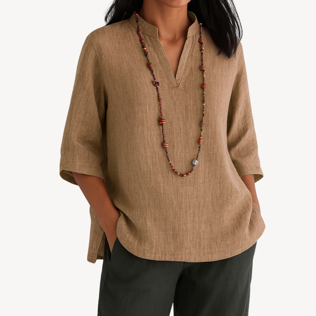 Damen Leinentunika Sommer Top Lässig
