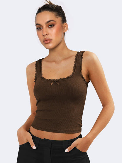Frauen Tanktop Spitzenbesatz Romantic Weiß
