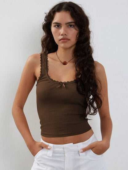 Frauen Tanktop Spitzenbesatz Romantic Weiß