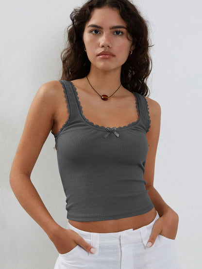 Frauen Tanktop Spitzenbesatz Romantic Weiß