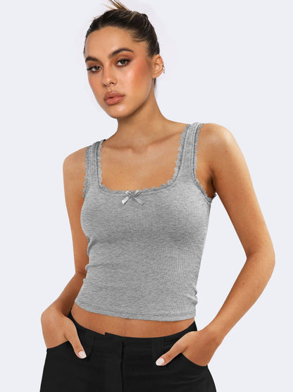 Frauen Tanktop Spitzenbesatz Romantic Weiß