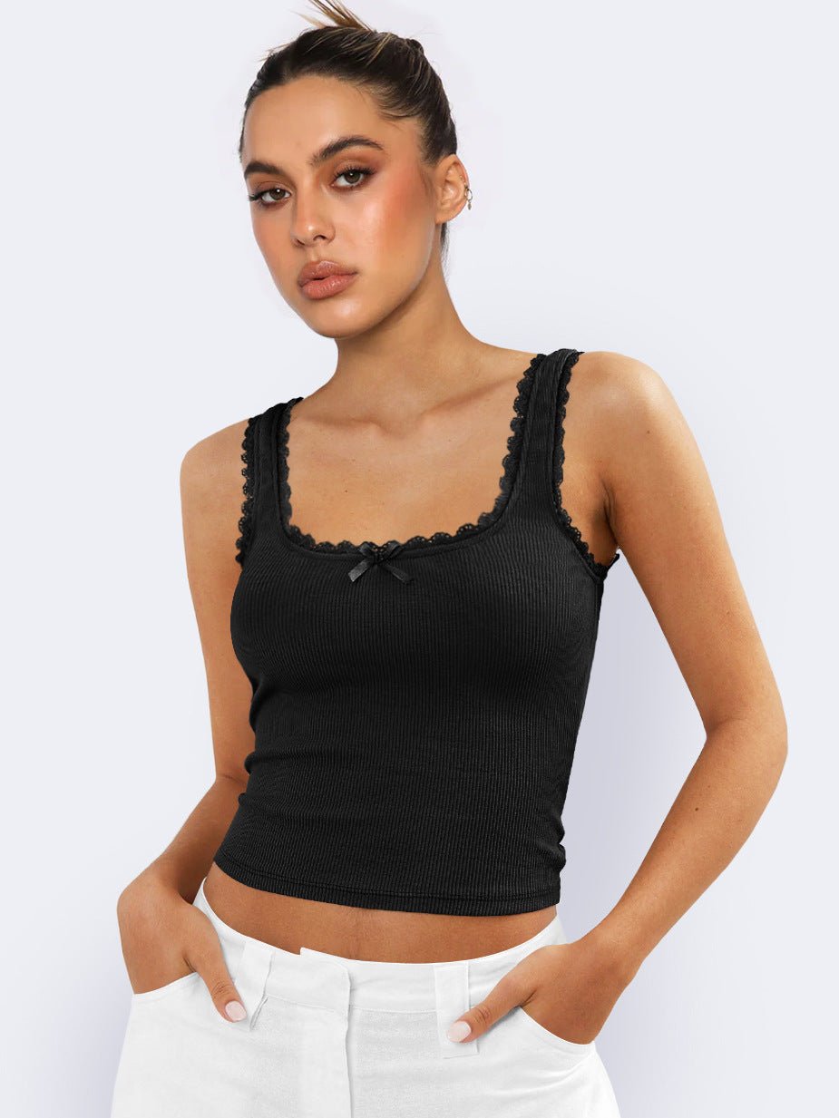 Frauen Tanktop Spitzenbesatz Romantic Weiß