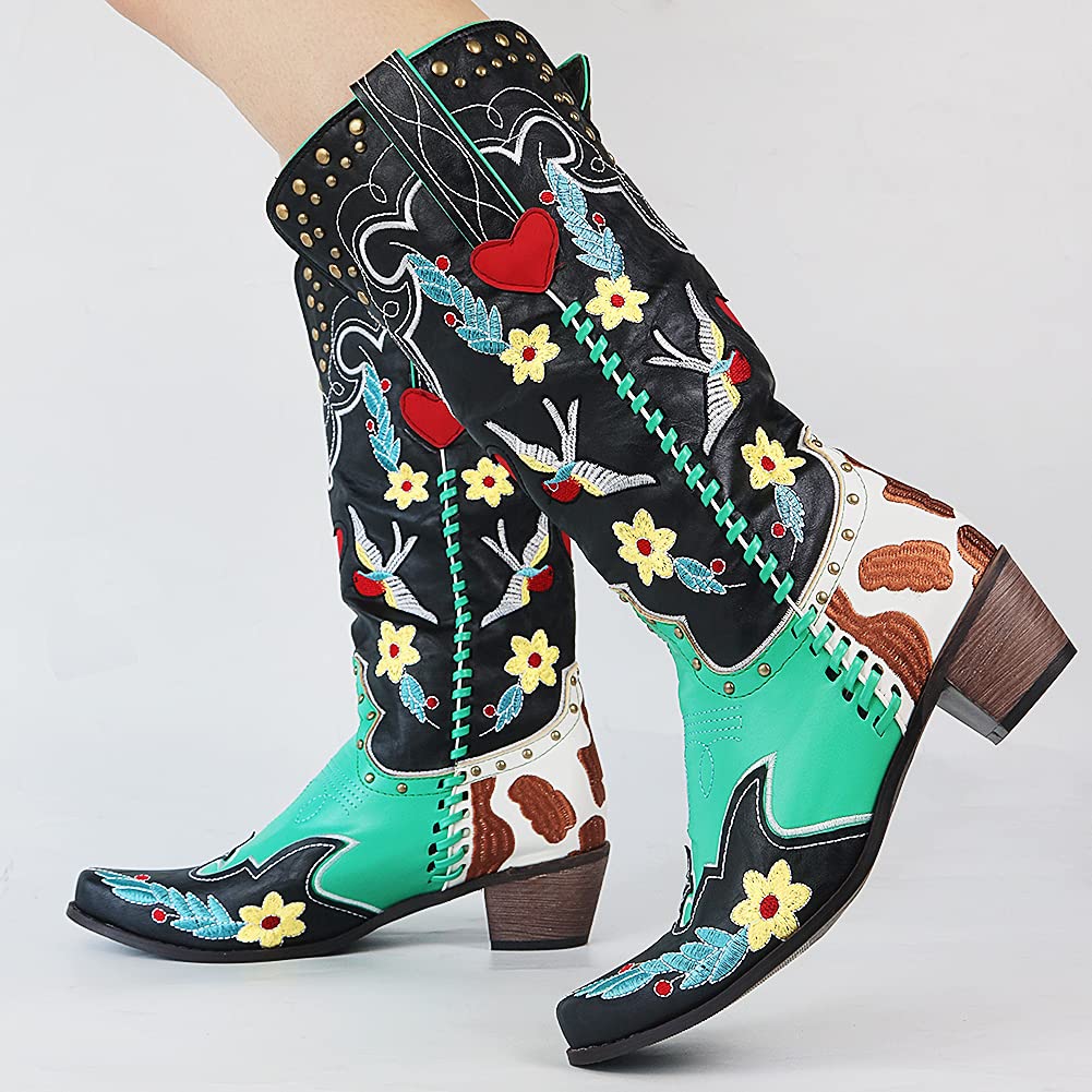 Damen Stiefel Bestickt Cowboy Blumenmuster Elegant - BerlinGlamour