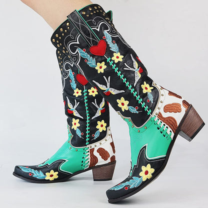 Damen Stiefel Bestickt Cowboy Blumenmuster Elegant - BerlinGlamour