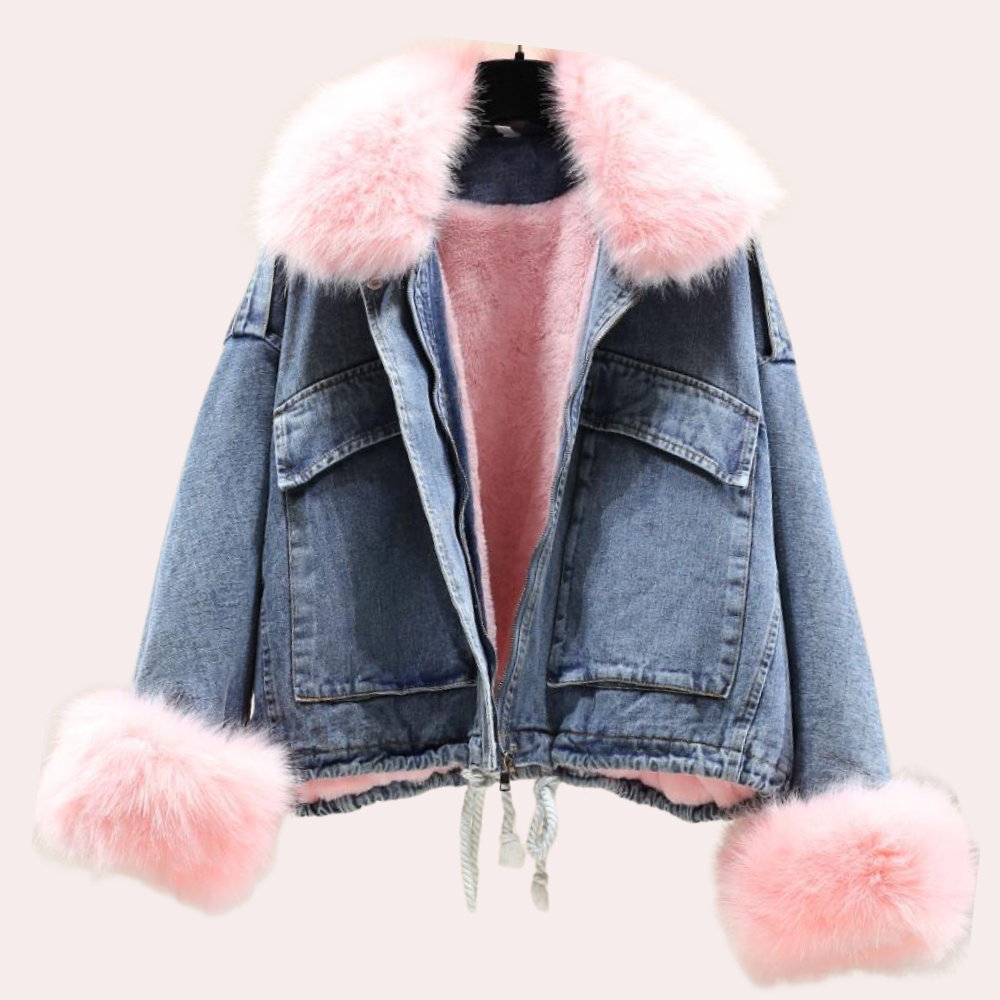 Warme Damen Winterjacke Denim Steppjacke Modern