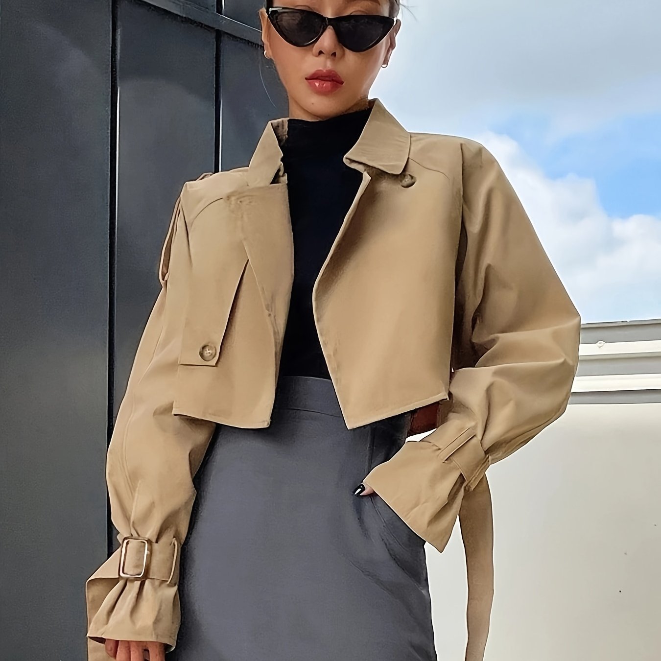 Damen Trenchcoat Kurz Modern Hochwertig - BerlinGlamour