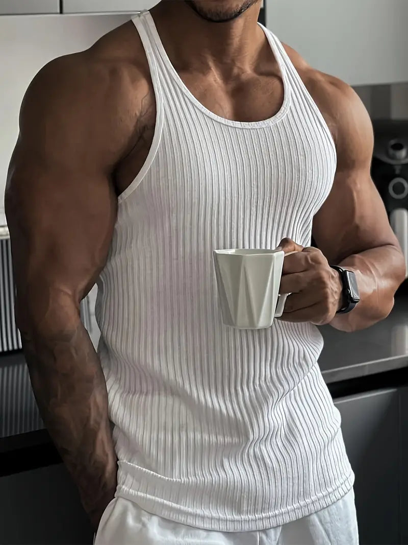 Herren Fitness-Shirt Ärmellos Rundhals Baumwolle Sport - BerlinGlamour