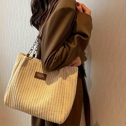 Große Damen Tasche aus Cord Stoff Chic und Geräumig