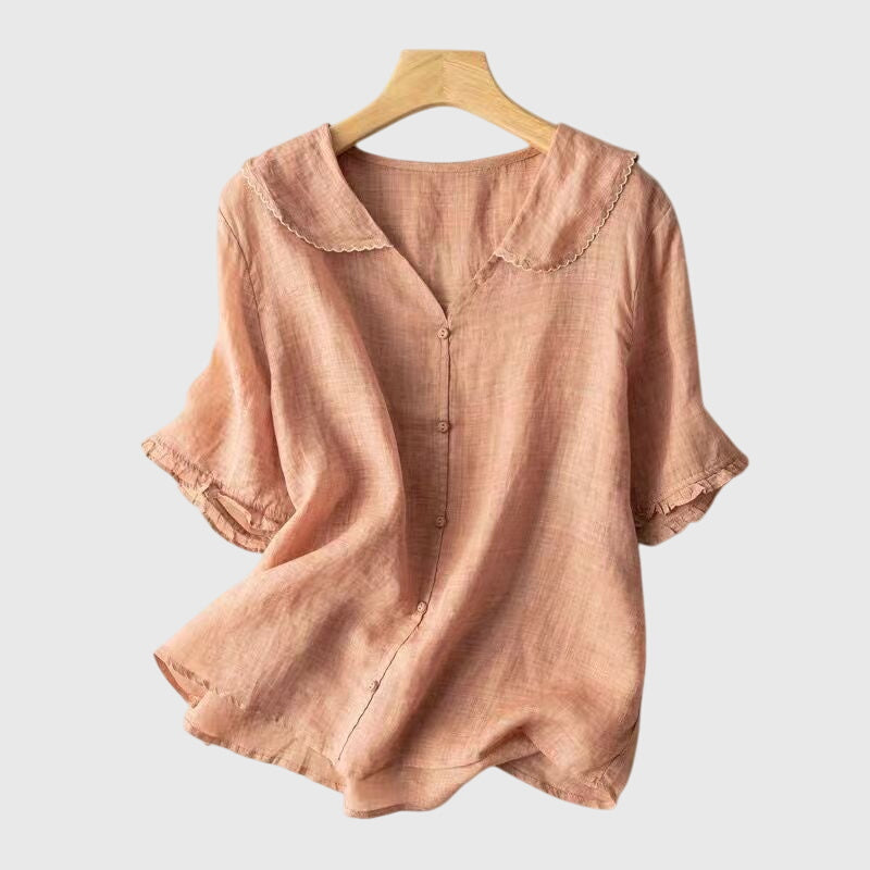Damen Bluse Kurzärmlig Knopfleiste Elegante Bluse