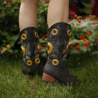 Stiefel Damen Sonnenblumen Muster Boho Chic