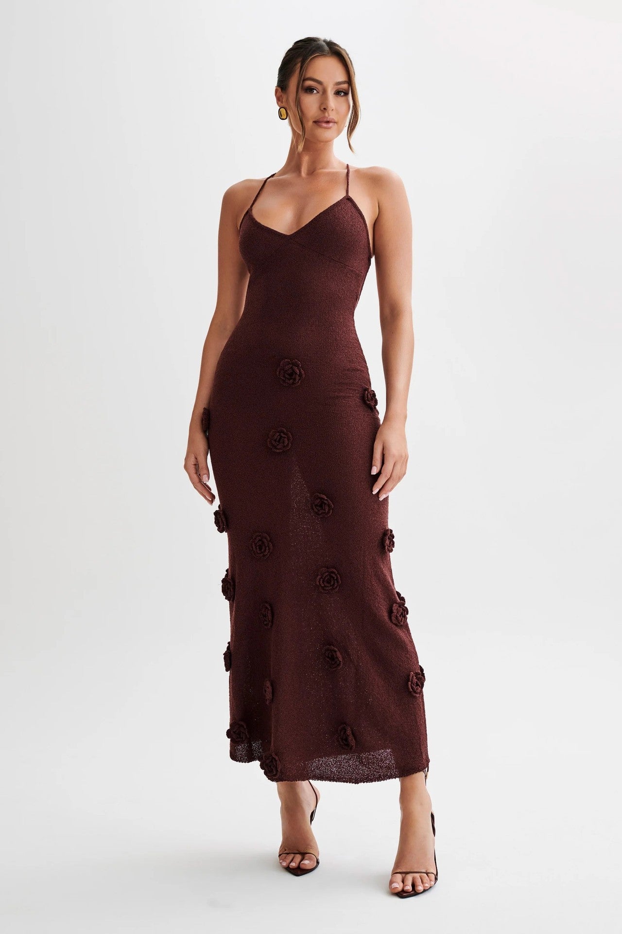Damen Maxikleid Spaghettiträger Blumenmuster Elegant