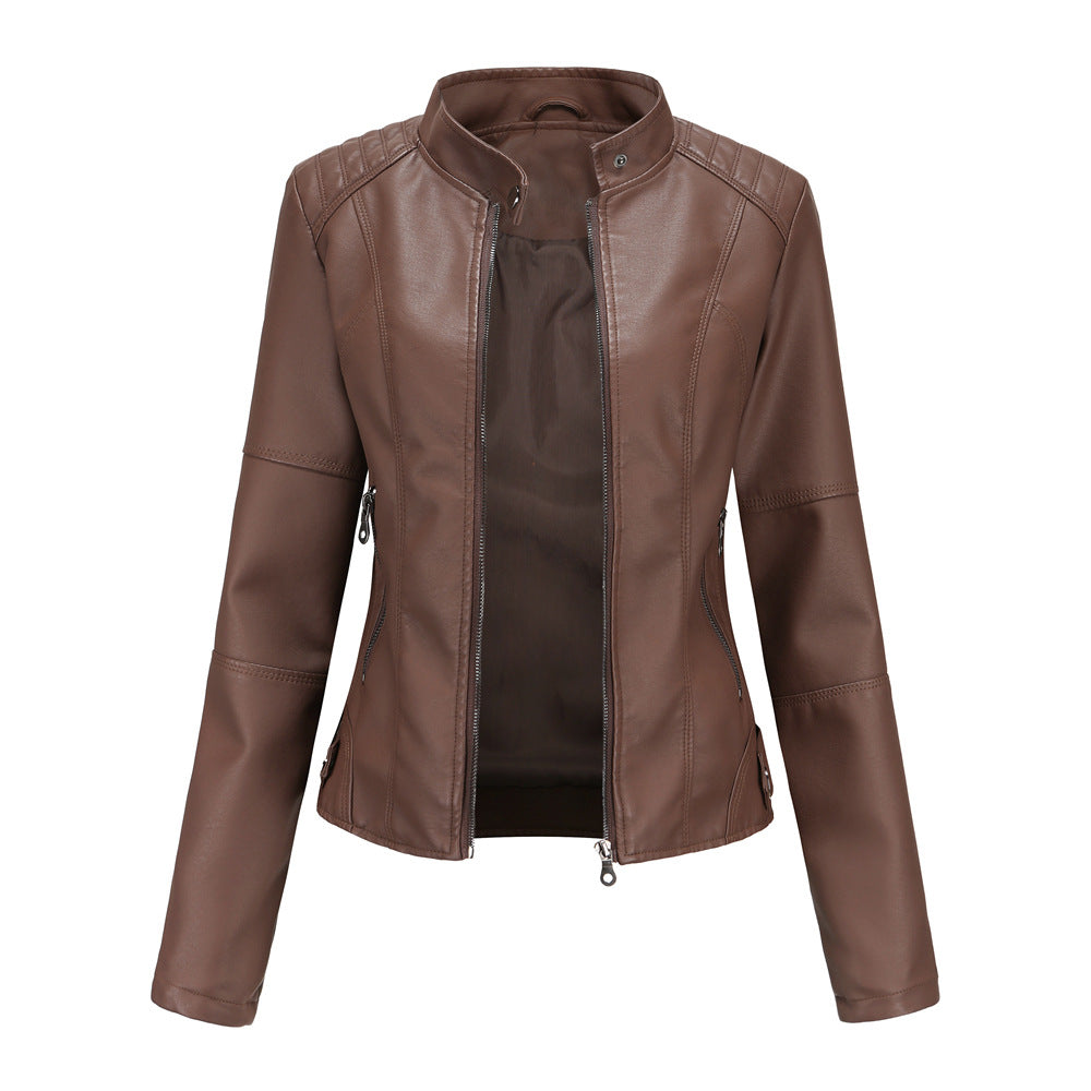 Lederjacke Biker Style Stehkragen Damen