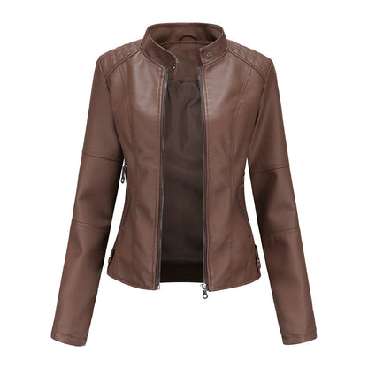 Lederjacke Biker Style Stehkragen Damen