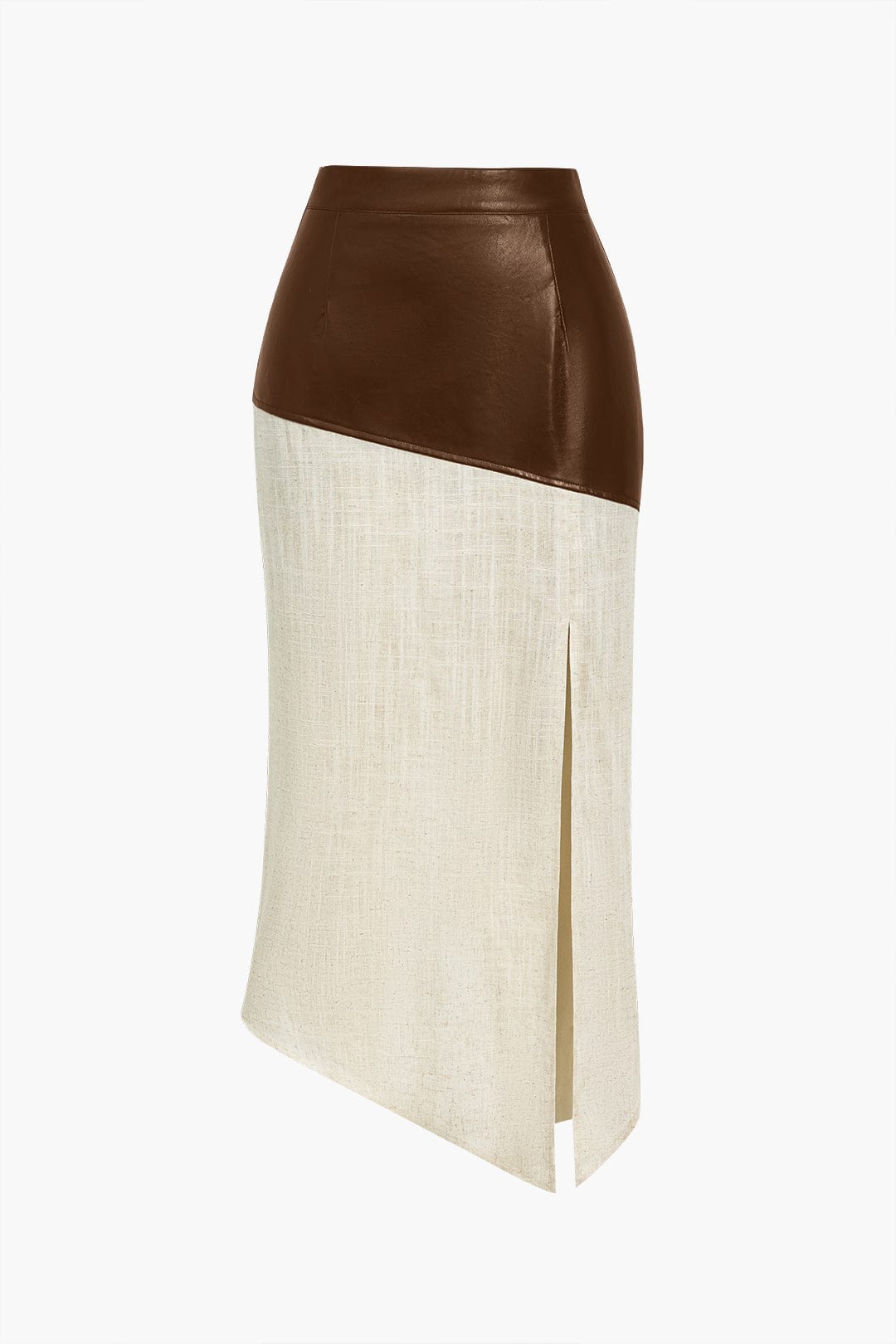 Eleganter Midirock Asymmetrisch Kunstleder Leinen Look