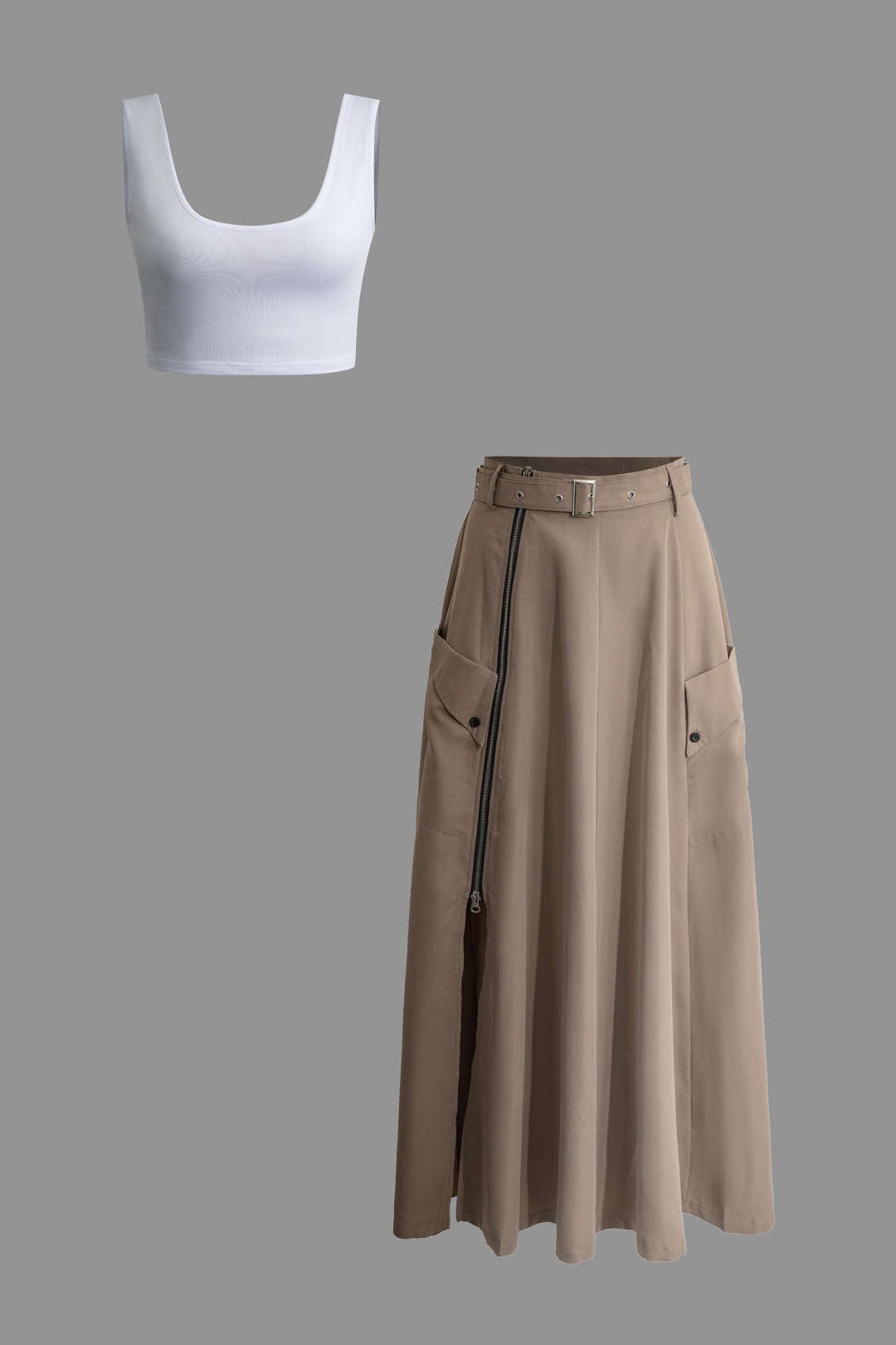 Stilvolles Zweiteiler Set Crop Top Maxirock Damen - BerlinGlamour