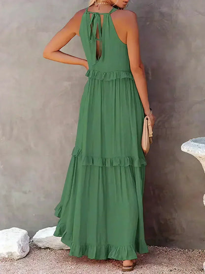 Sommer Maxikleid mit Volants Neckholder Damenkleid