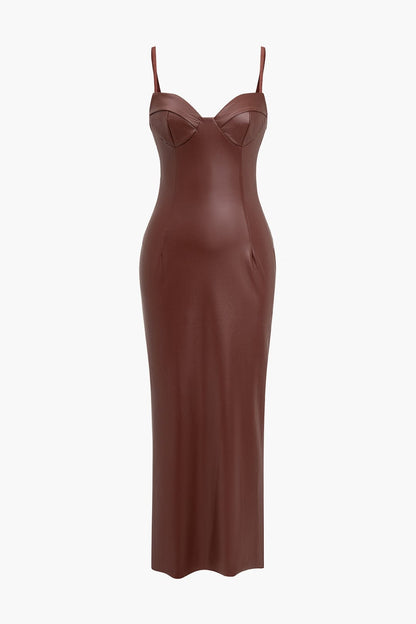 Leder Maxikleid Elegant Verführerisch Damenkleid Schwarz