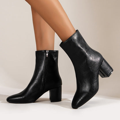 Damen Stiefeletten Lackleder Schwarz Elegantes Design