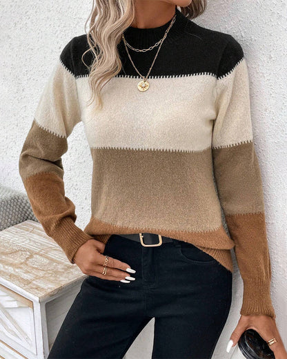 Pullover mit hohem Kragen und Farbblock-Design