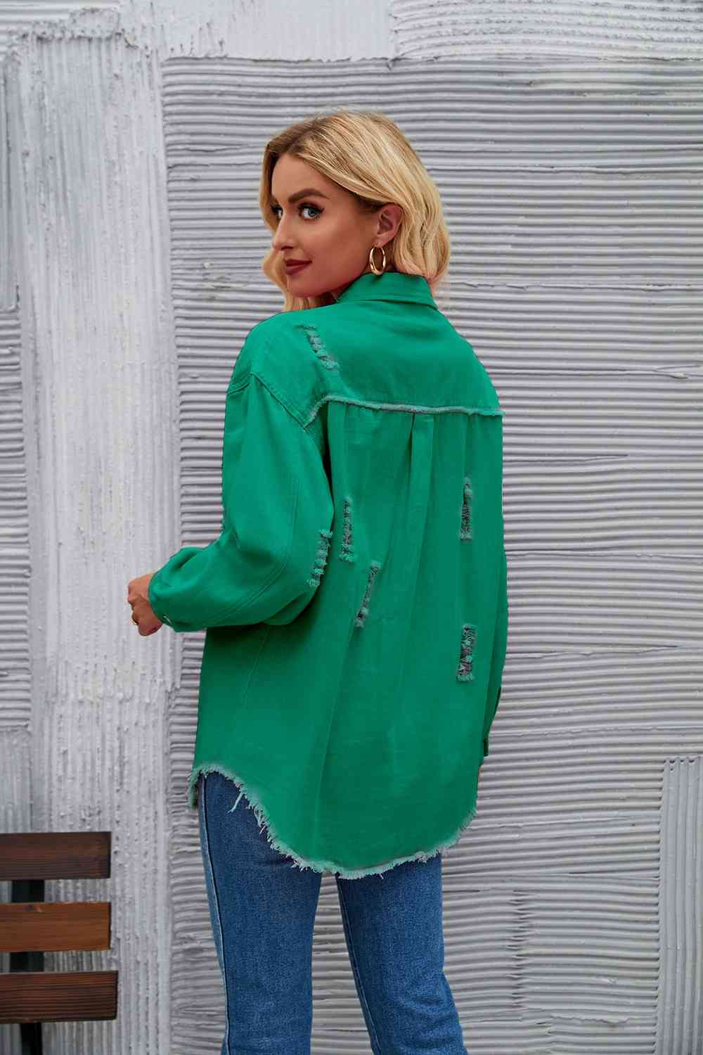 Rohsaum Denimjacke Zerrissen Trendig Frauenjacke