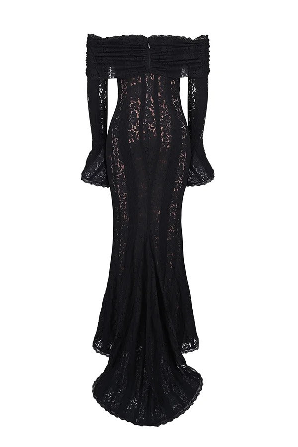 Weiße Off Shoulder Maxi Kleid Spitze Fishtail Damenkleid