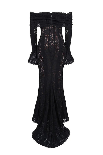 Weiße Off Shoulder Maxi Kleid Spitze Fishtail Damenkleid