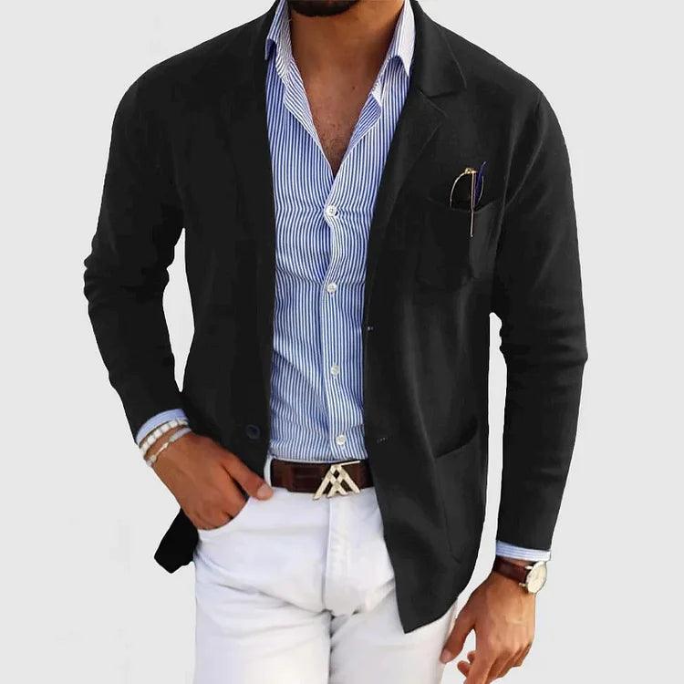 Elegante Herren Strickjacke Langarm Einfarbig Mit Taschen