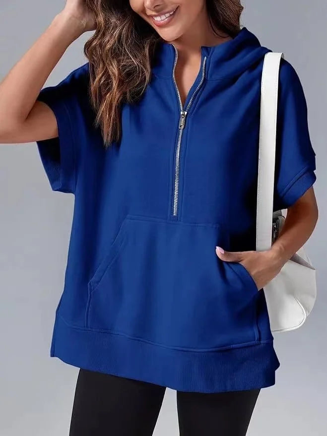 BerlinGlamour Kurzarm-Pullover mit Halb-Reißverschluss