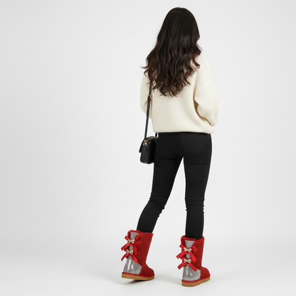 Winterstiefel Damen Wildleder Schleife Glitzer