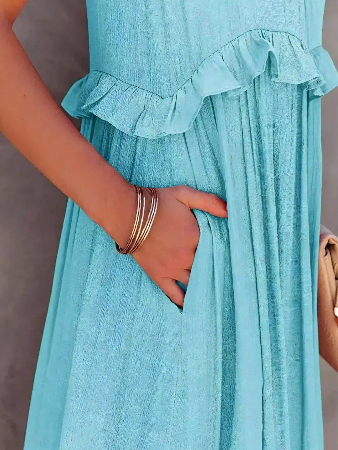 Sommer Maxikleid mit Volants Neckholder Damenkleid