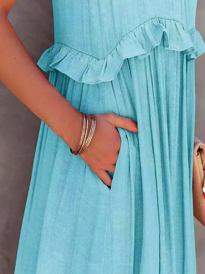Sommer Maxikleid mit Volants Neckholder Damenkleid
