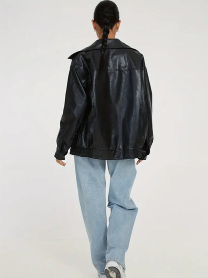 Lederjacke Reißverschluss Schwarz Bikerstyle