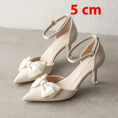 Damen Pumps mit Schleife und Spitzenabsatz Elegant Hochhackig