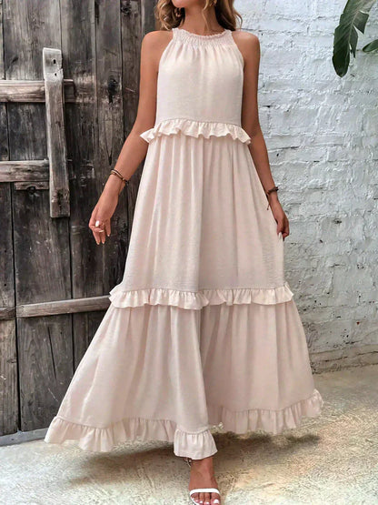 Sommer Maxikleid mit Volants Neckholder Damenkleid