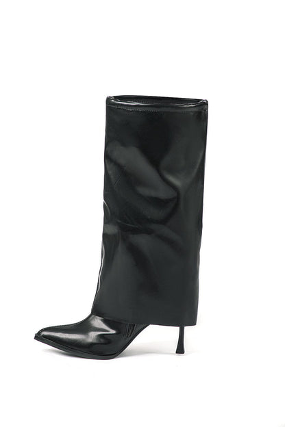 Schwarze Stiefel Damen Hoch Oversized Design Schuhe