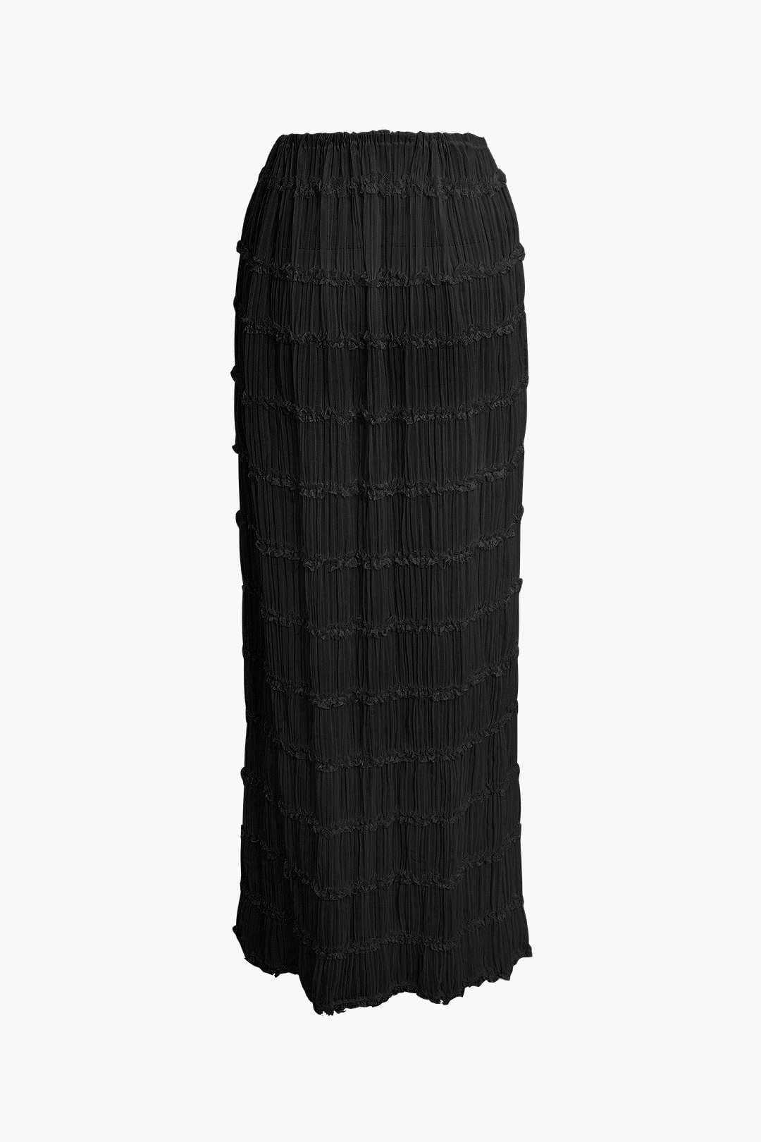 Frauen Zweiteiler Set Plissee Top Maxirock Romantisch