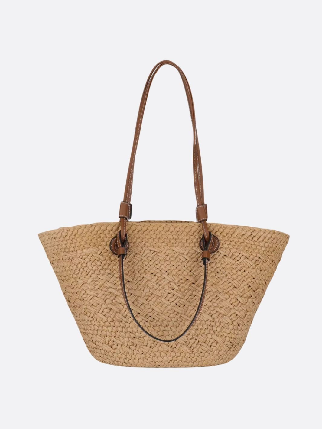 Trapez-Strohtasche Damen mit Lederriemen und Korbdesign - BerlinGlamour
