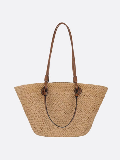 Trapez-Strohtasche Damen mit Lederriemen und Korbdesign - BerlinGlamour