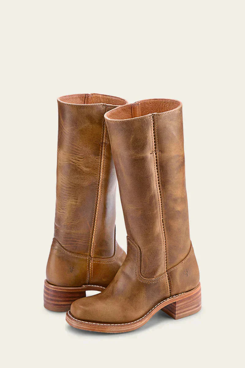 Damen Lederstiefel Westernstil Blockabsatz Schuhe