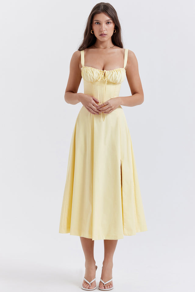 Midikleid Zitronengelb Figurformendes Sommerkleid - BerlinGlamour