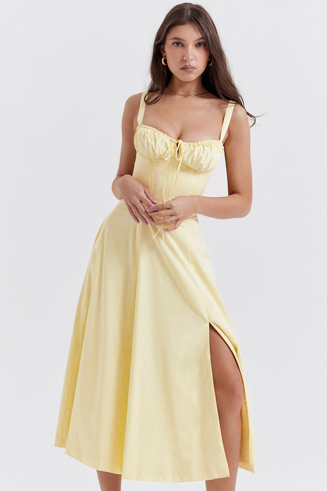 Midikleid Zitronengelb Figurformendes Sommerkleid