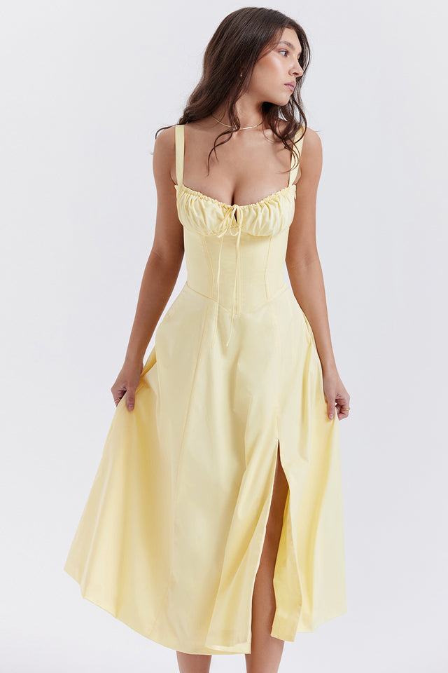 Midikleid Zitronengelb Figurformendes Sommerkleid